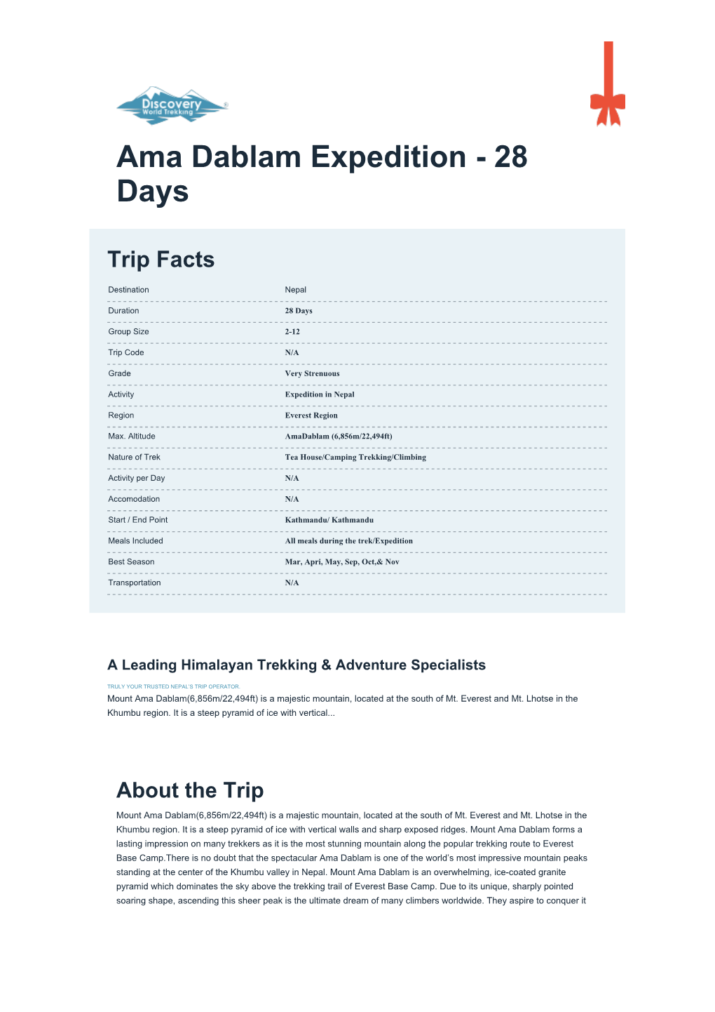 Ama Dablam Expedition - 28 Days
