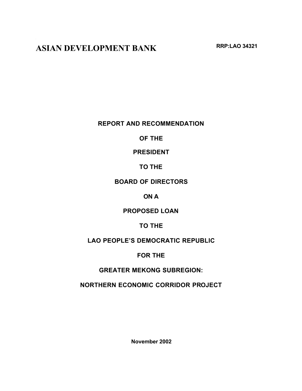 Greater Mekong Sub-Region: Northern Economic Corridor Project