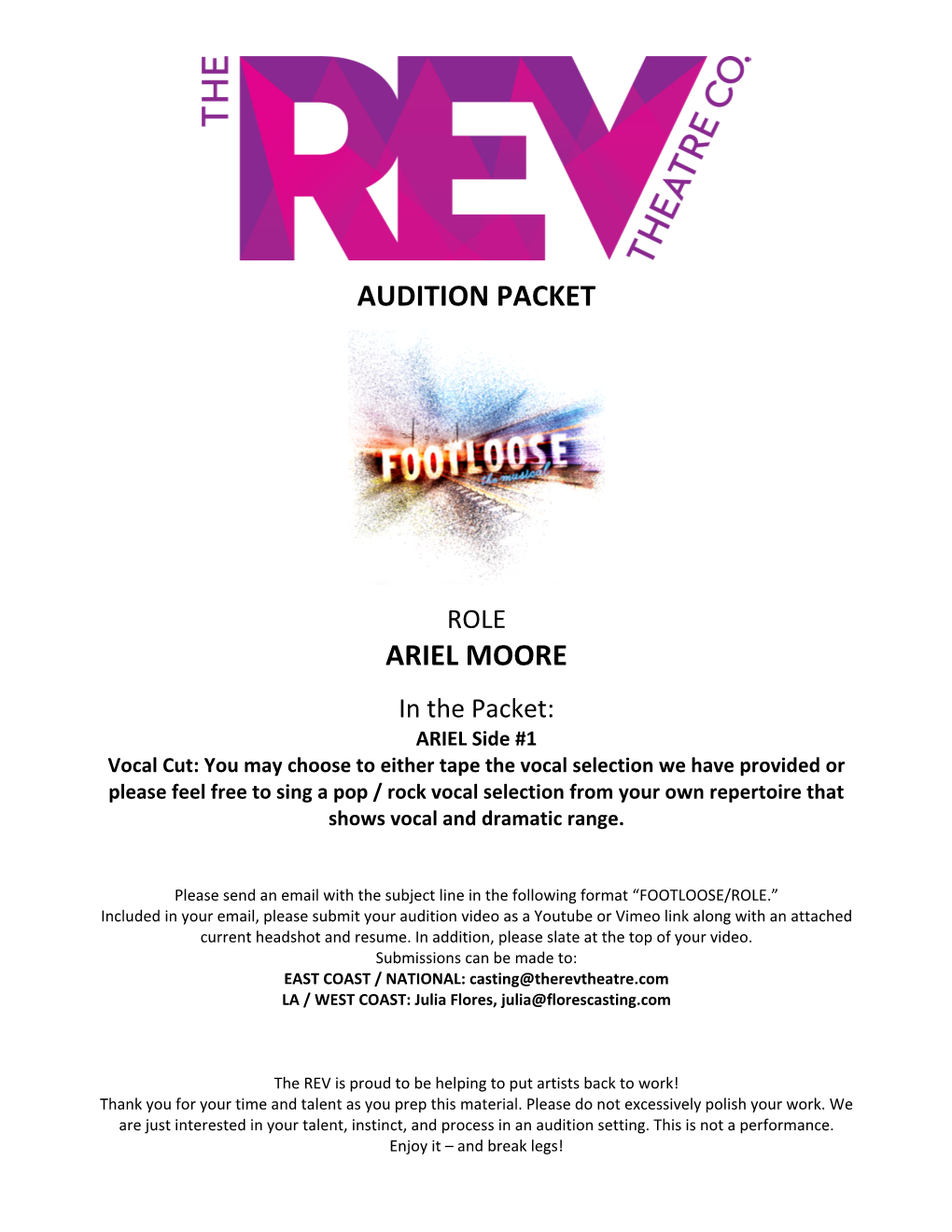 Audition Packet Ariel Moore