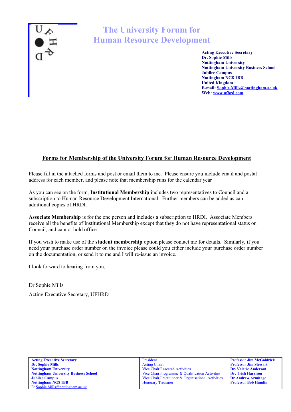 Forms for Membership of the University Forum for Human Resource Development