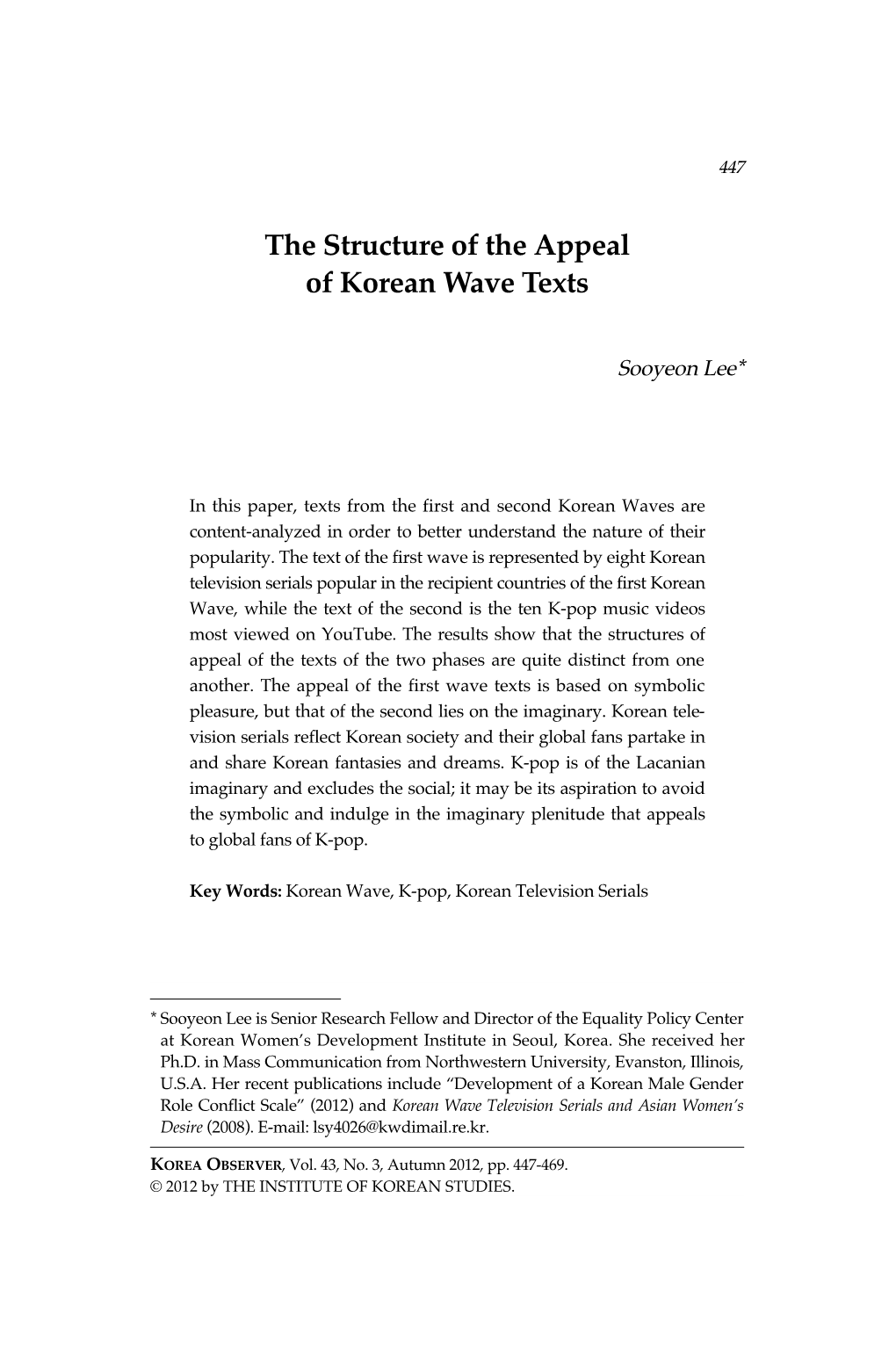 The Structure of the Appeal of Korean Wave Texts