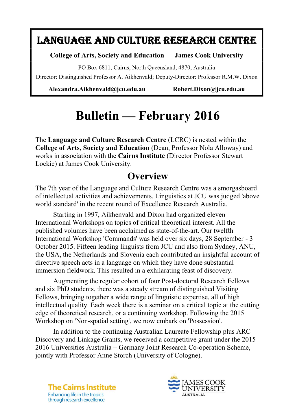 Bulletin — February 2016