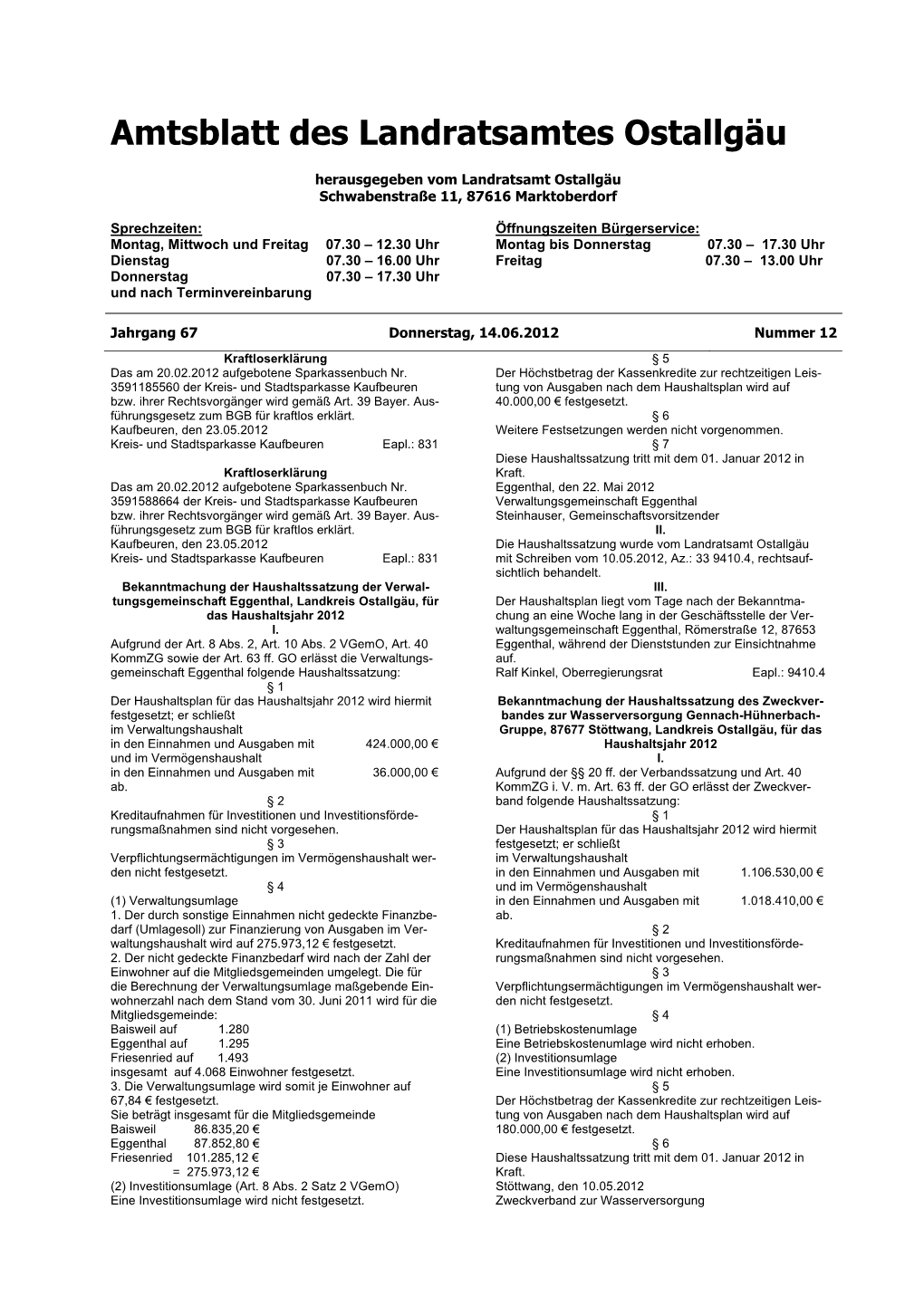 Amtsblatt Des Landratsamtes Ostallgäu