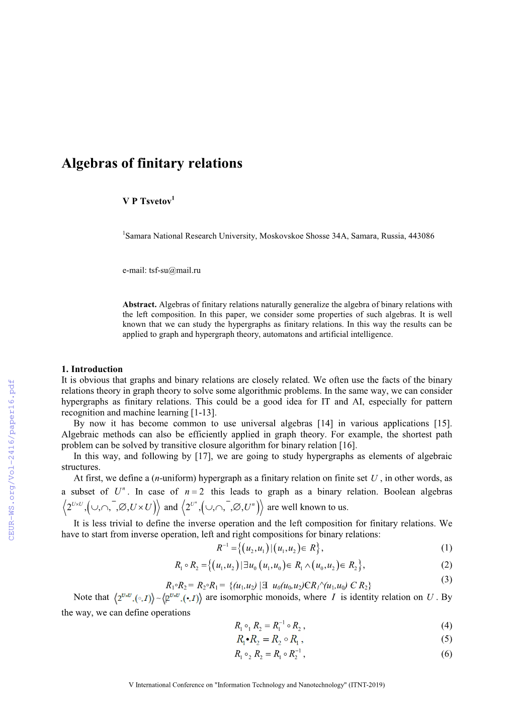 Algebras of Finitary Relations