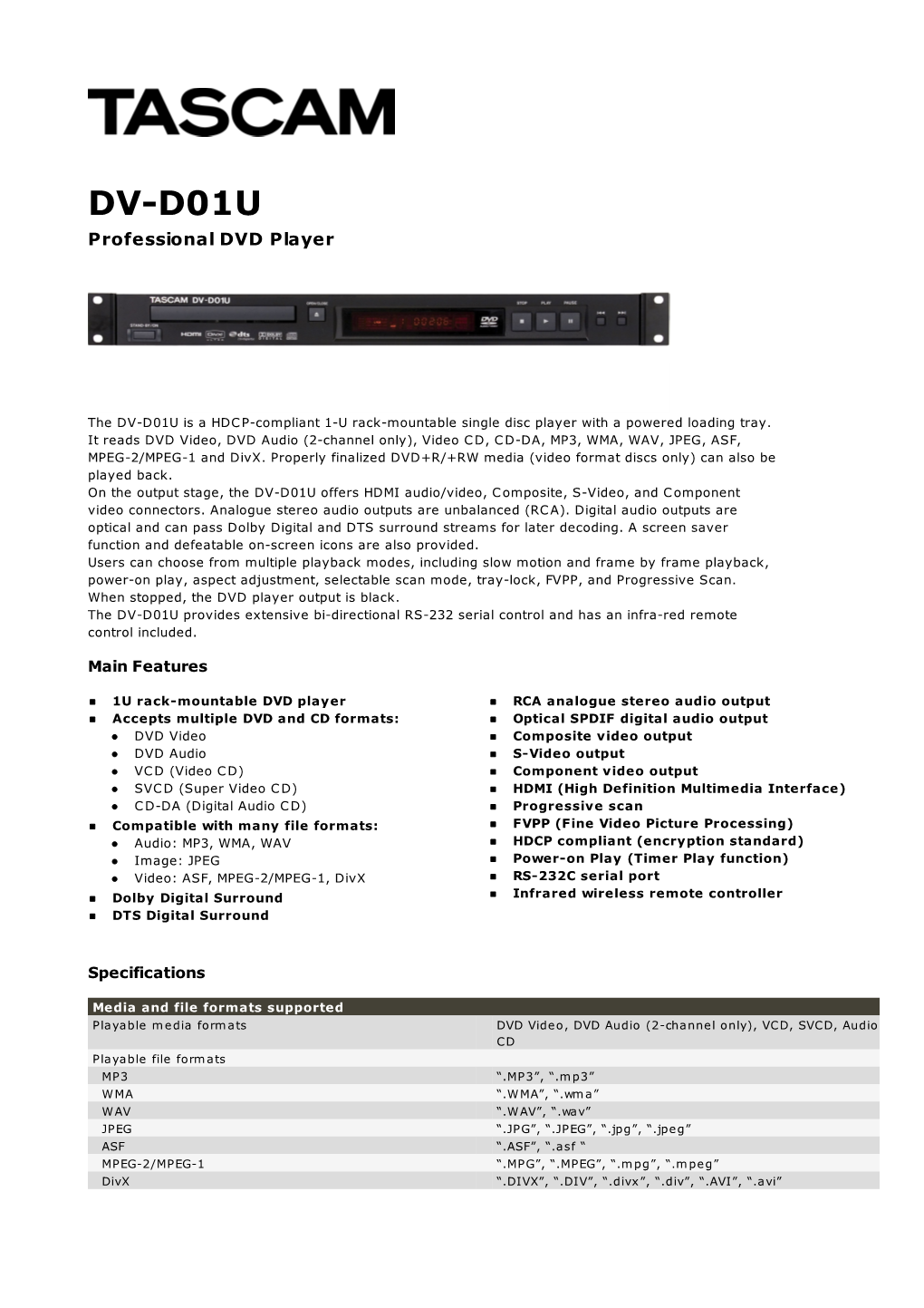 DV-D01U Professional DVD Player