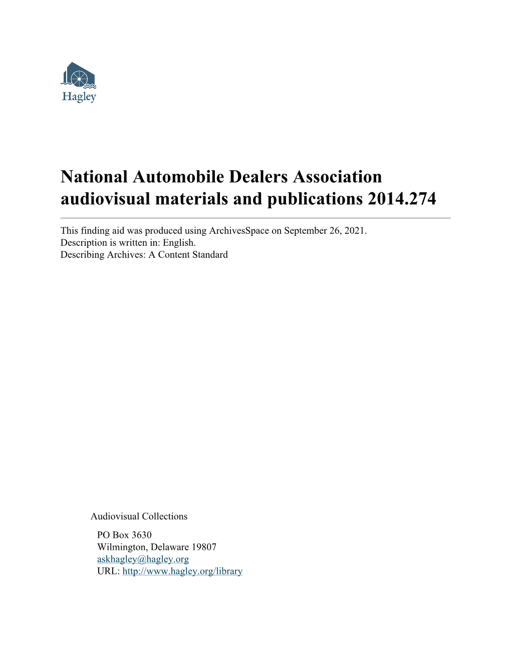 National Automobile Dealers Association Audiovisual Materials and Publications 2014.274