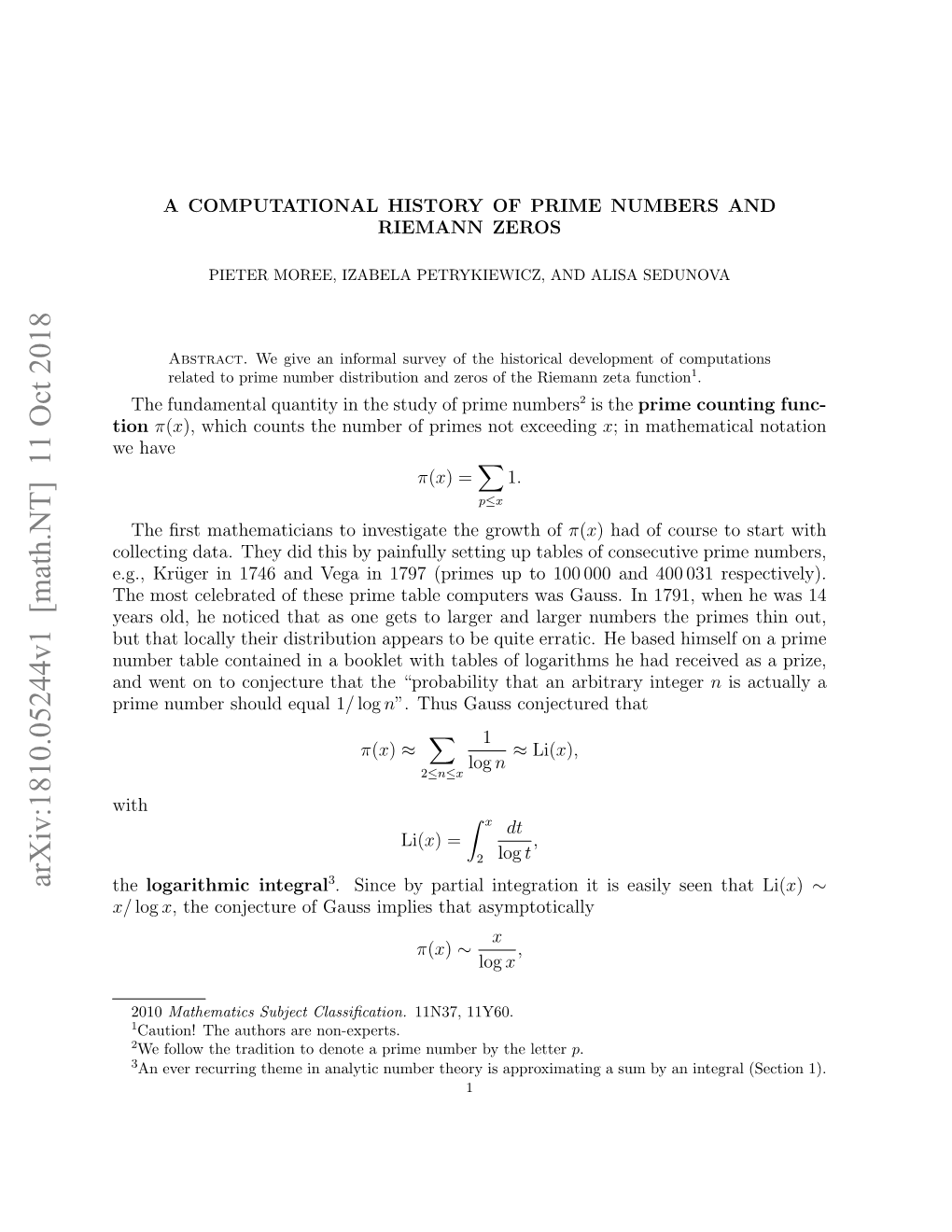 Arxiv:1810.05244V1 [Math.NT] 11 Oct 2018 the Logarithmic Integral