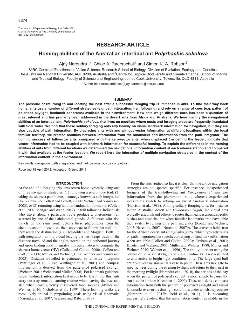 RESEARCH ARTICLE Homing Abilities of the Australian Intertidal Ant Polyrhachis Sokolova