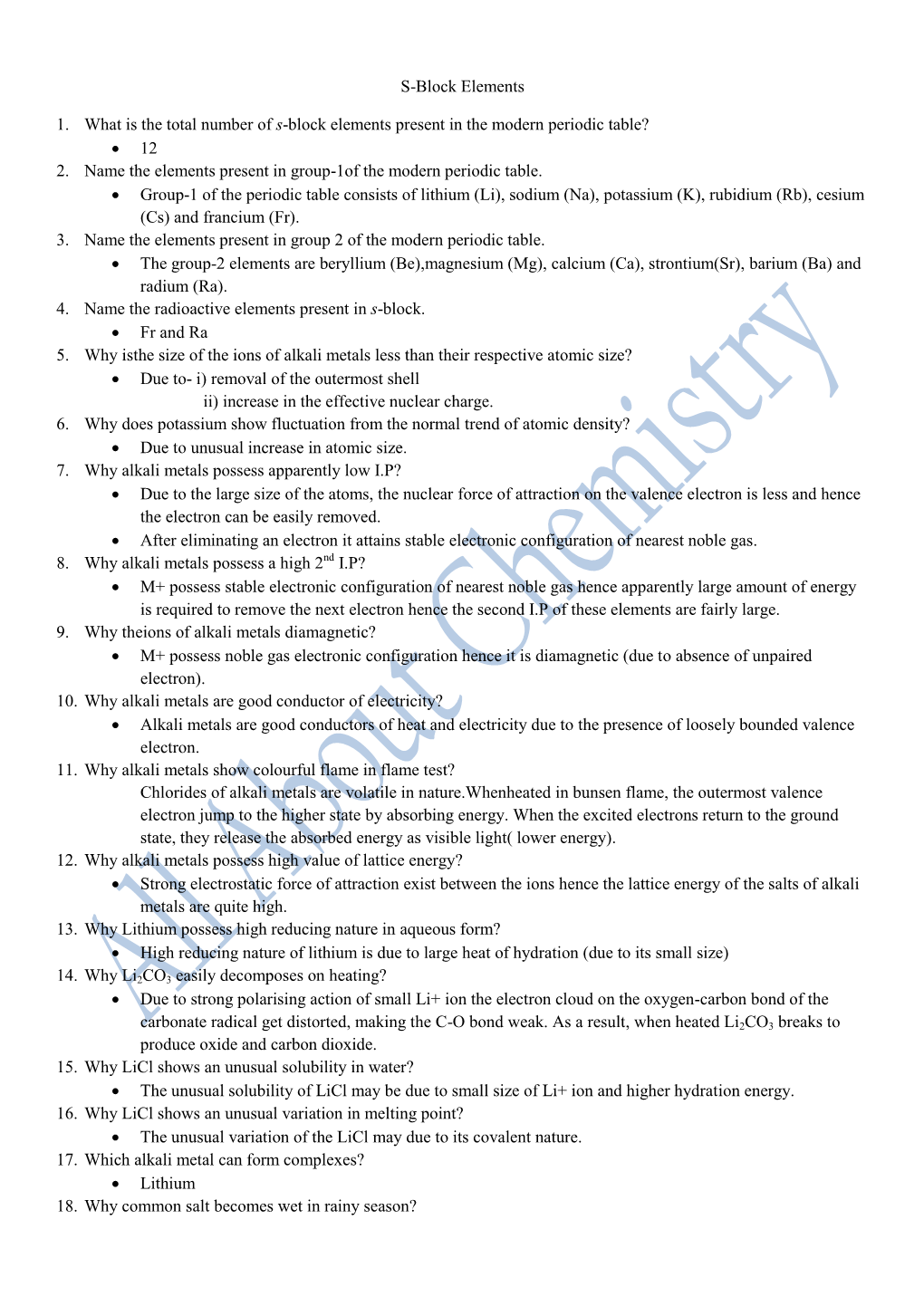 S-Block Elements 1. What Is the Total Number of S