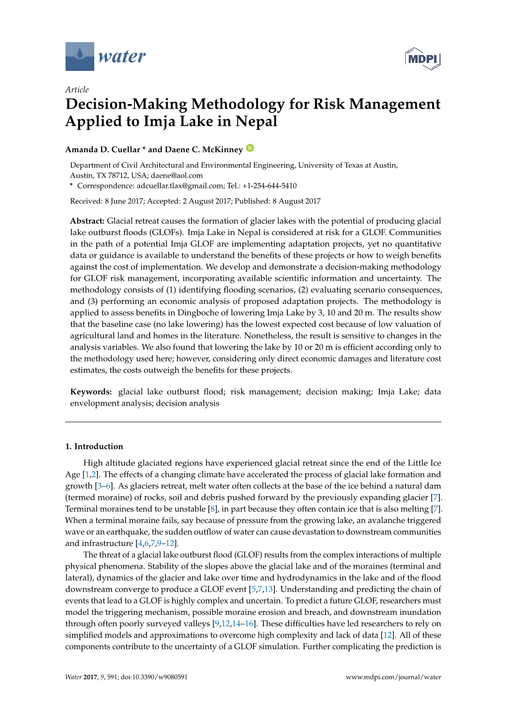 Decision-Making Methodology for Risk Management Applied to Imja Lake in Nepal