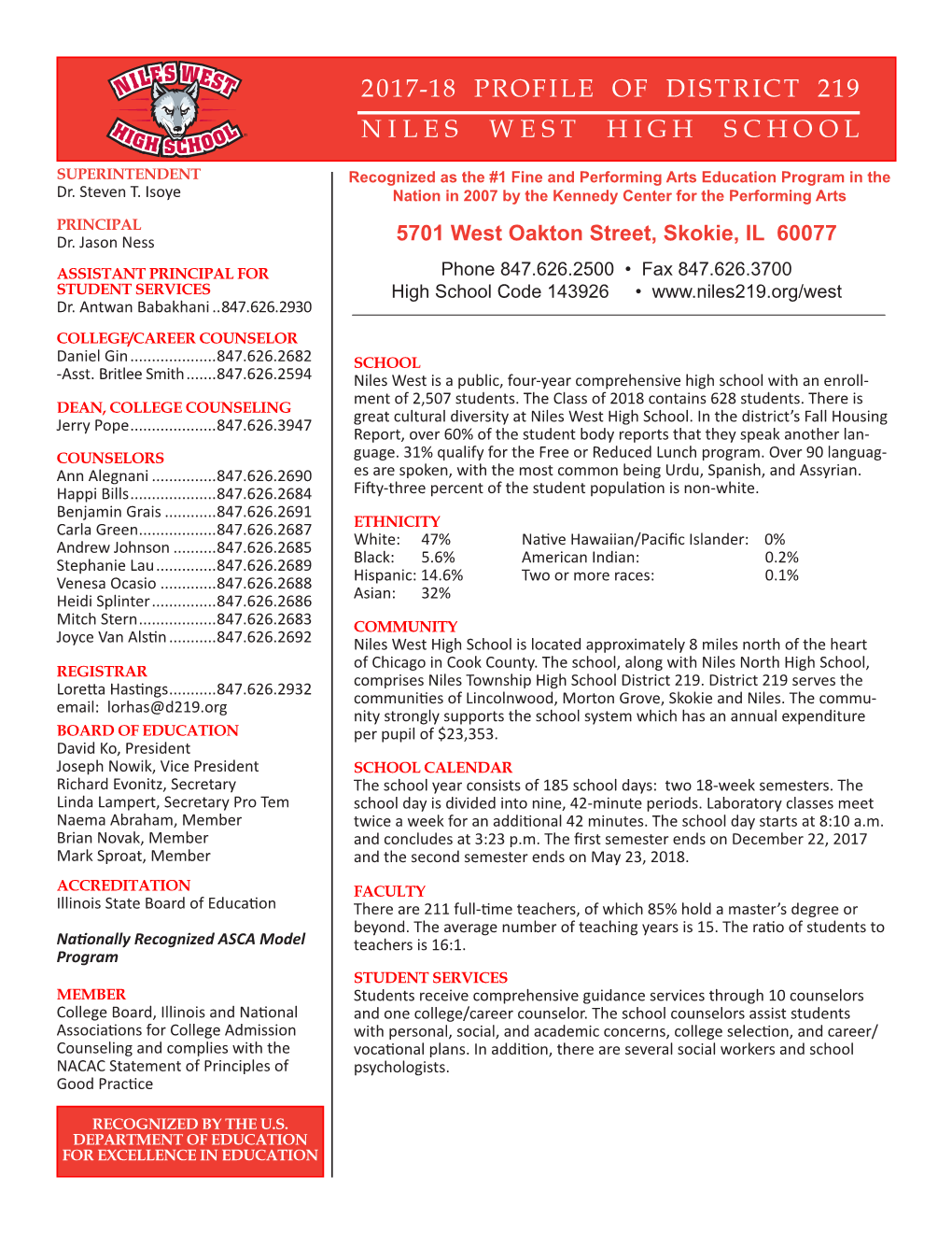 2017-18 Profile of District 219 Niles West High School