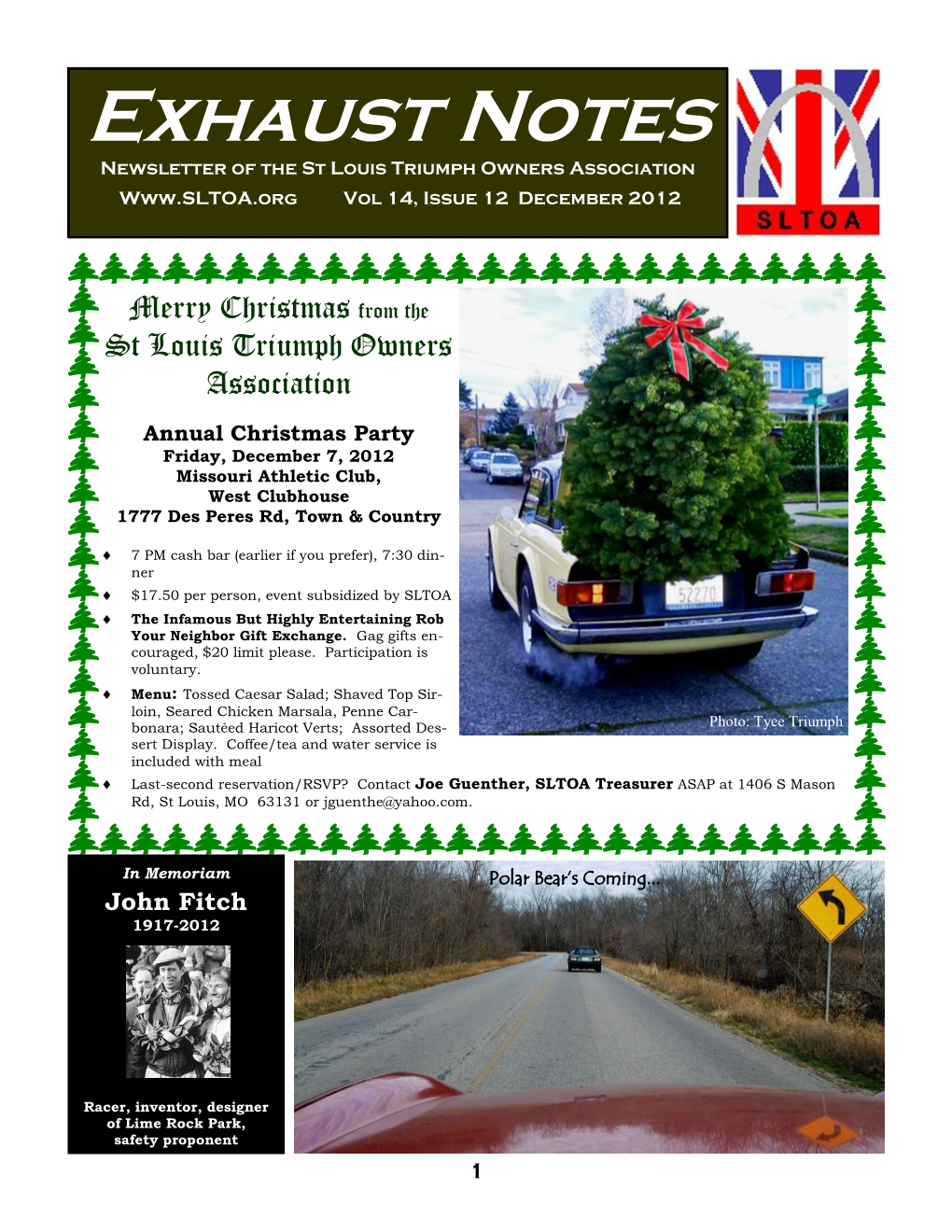 Exhaust Notes Newsletter of the St Louis Triumph Owners Association Vol 14, Issue 12 December 2012