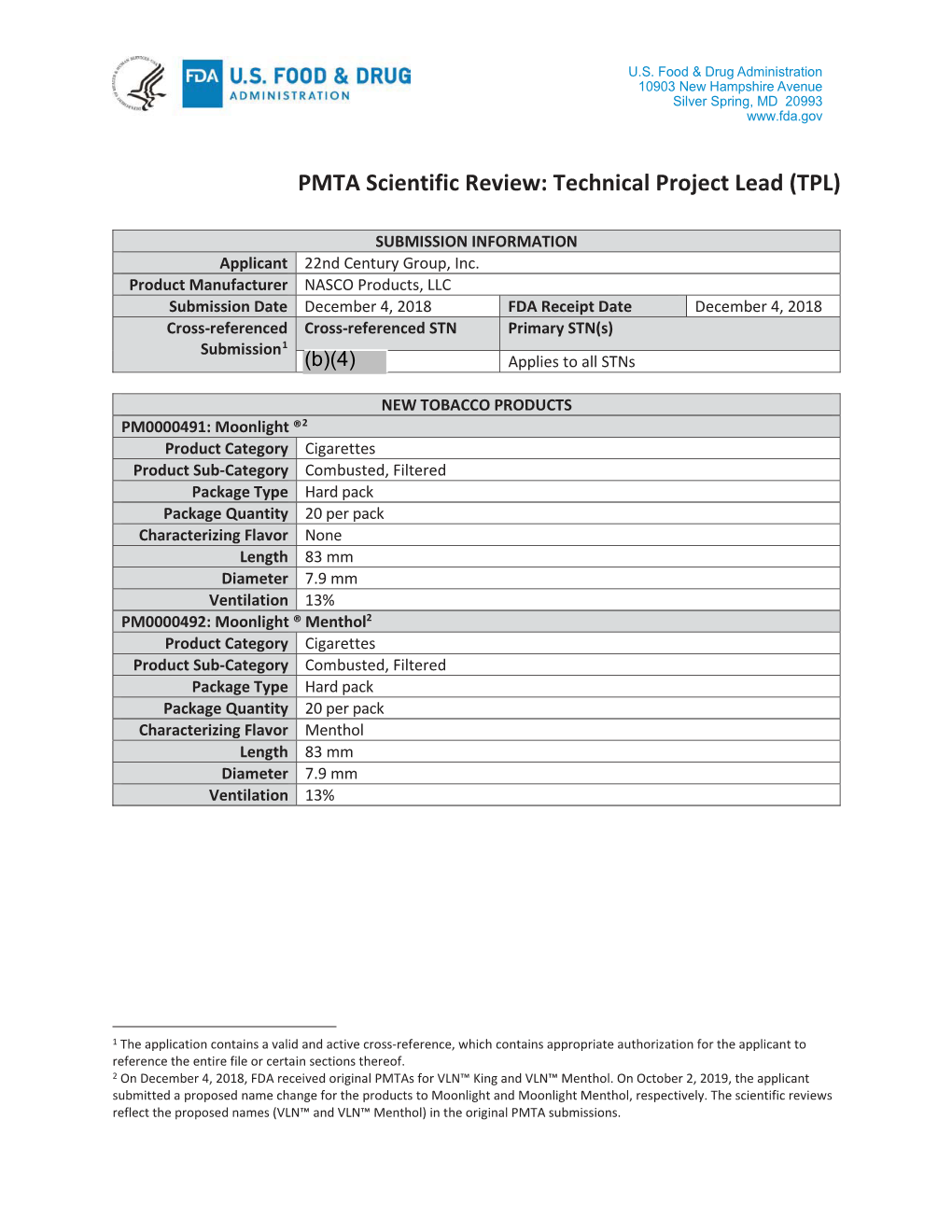 PMTA Scientific Review: Technical Project Lead (TPL)