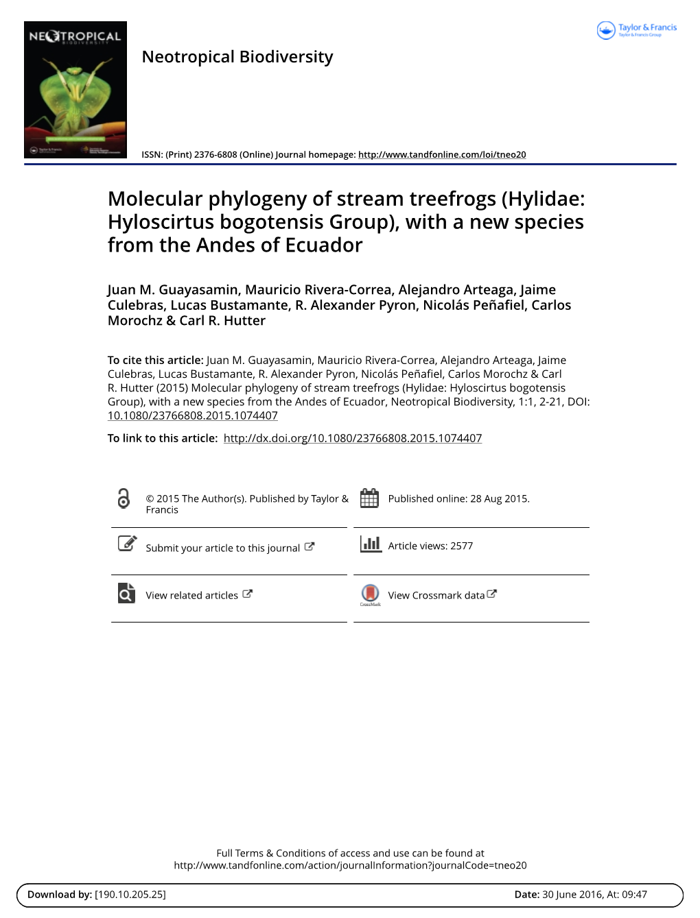 (Hylidae: Hyloscirtus Bogotensis Group), with a New Species from the Andes of Ecuador