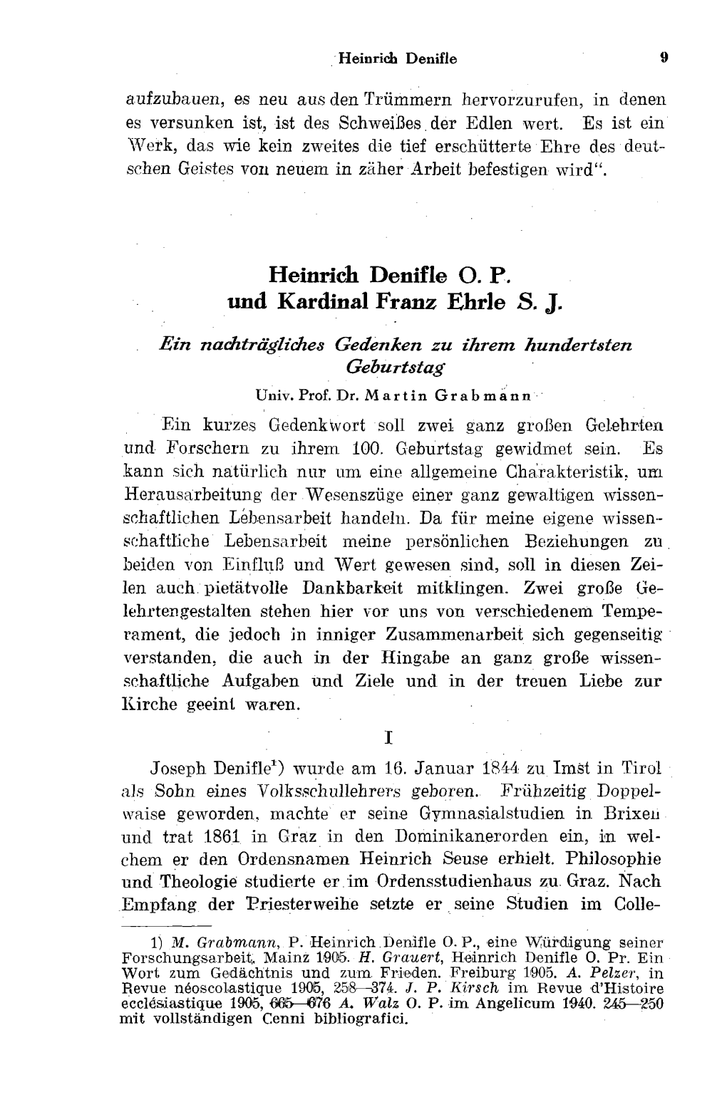 Heinrich Denifle O. P. Und Kardinal Franz Ehrle S. J