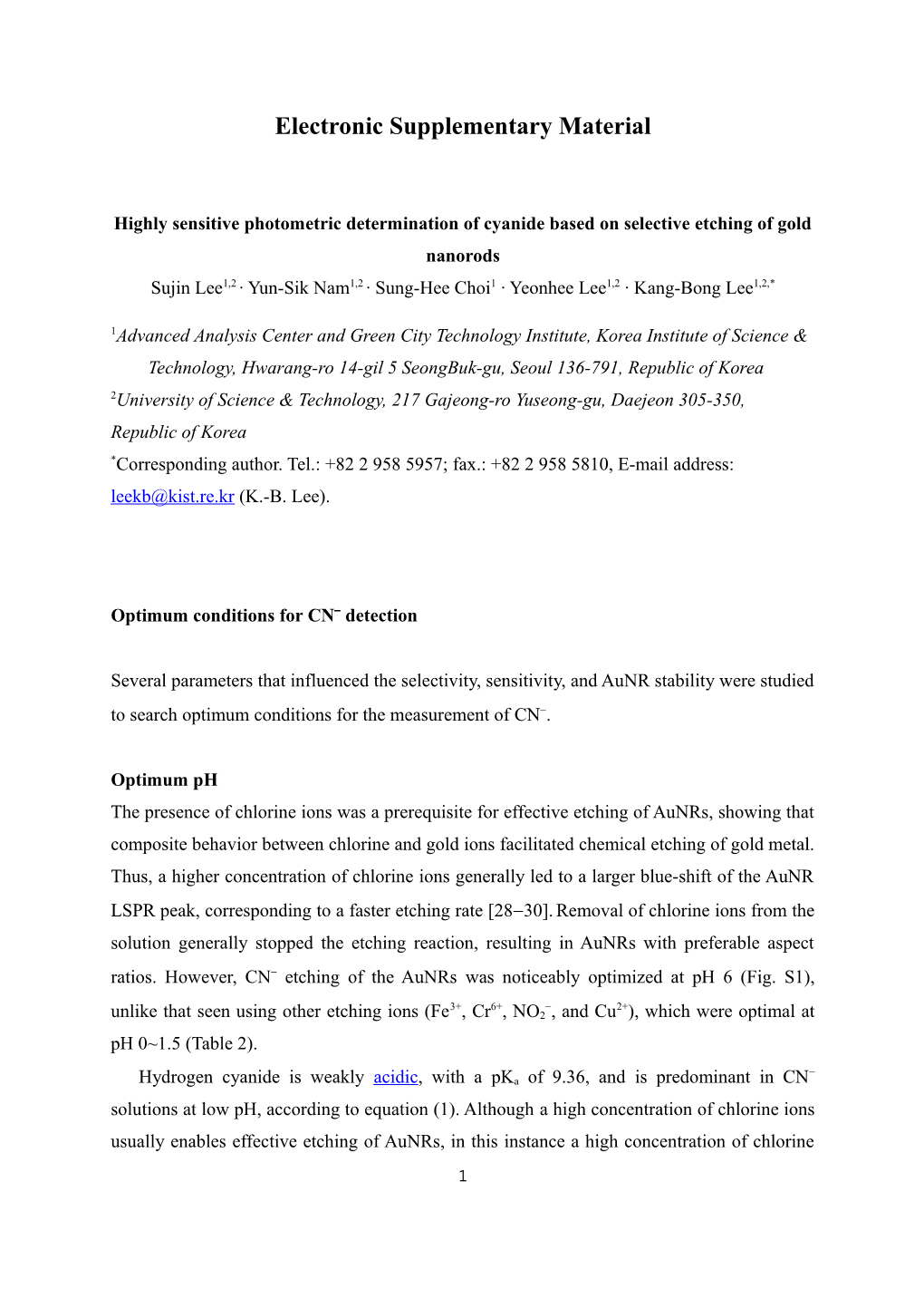 Highly Sensitive Photometric Determination of Cyanide Based on Selective Etching of Gold