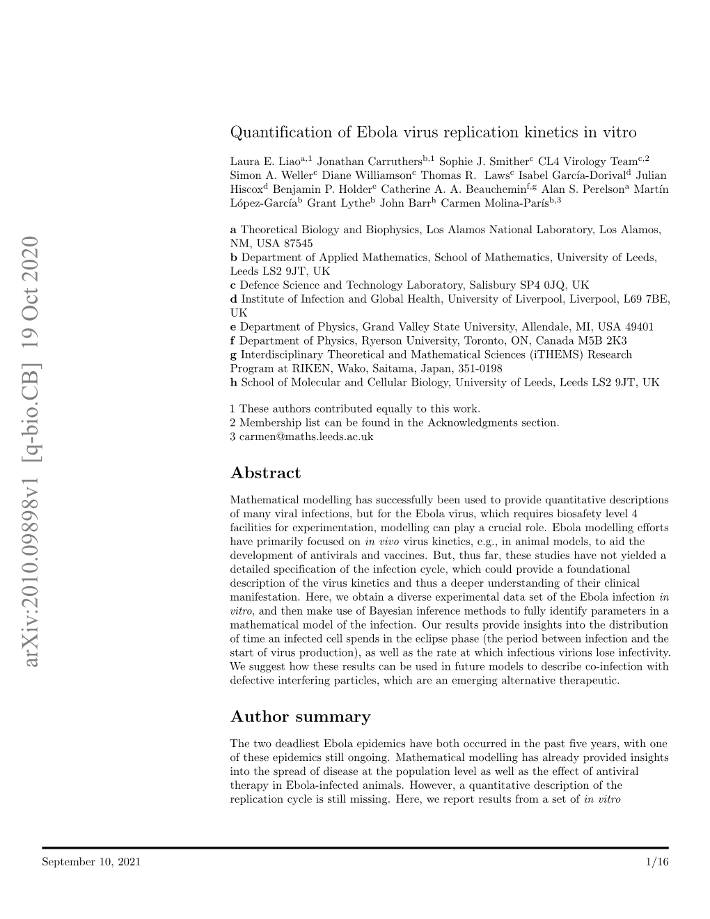 Quantification of Ebola Virus Replication Kinetics in Vitro