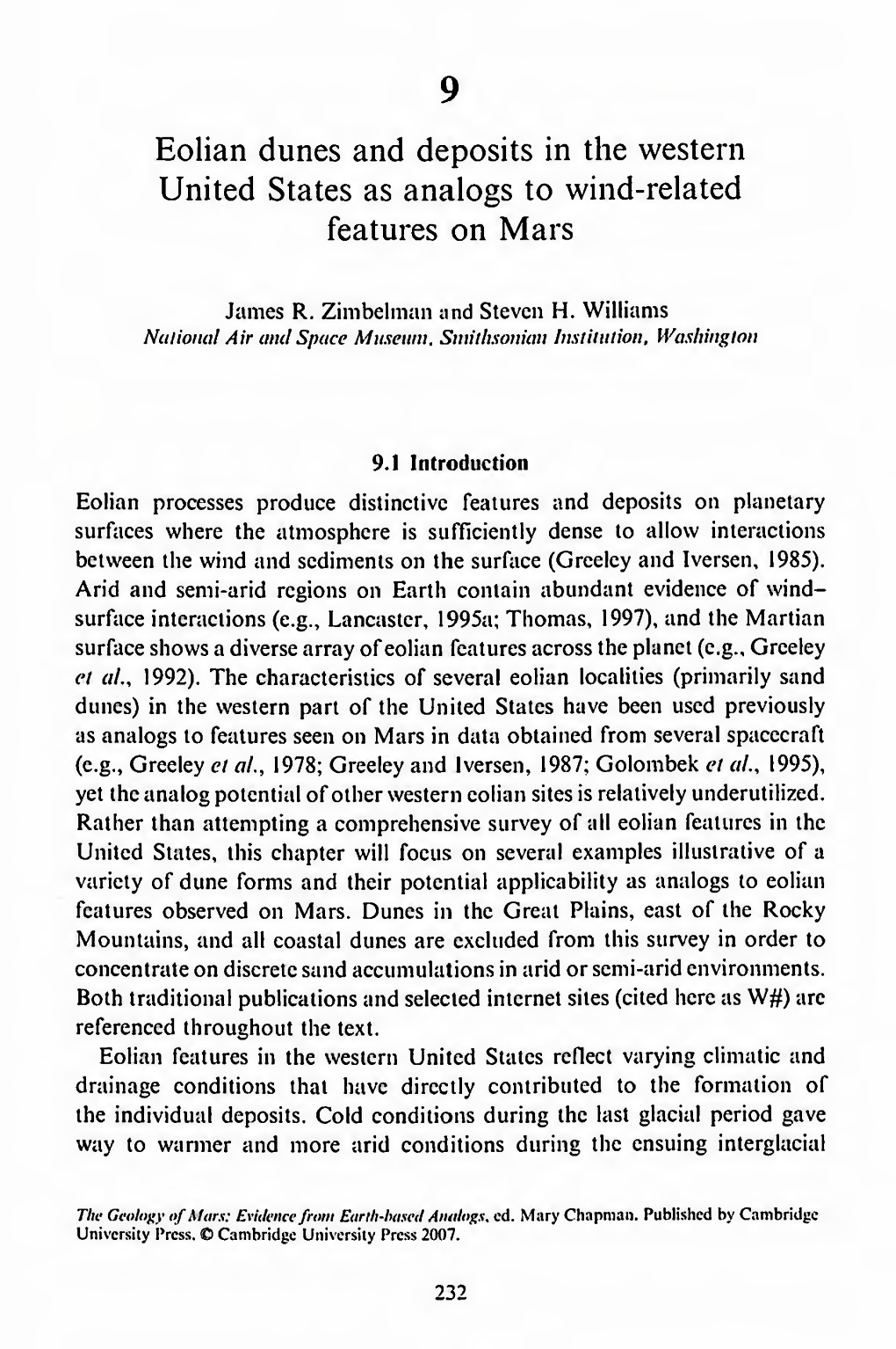 Eolian Dunes and Deposits in the Western United States As Analogs to Wind-Related Features on Mars