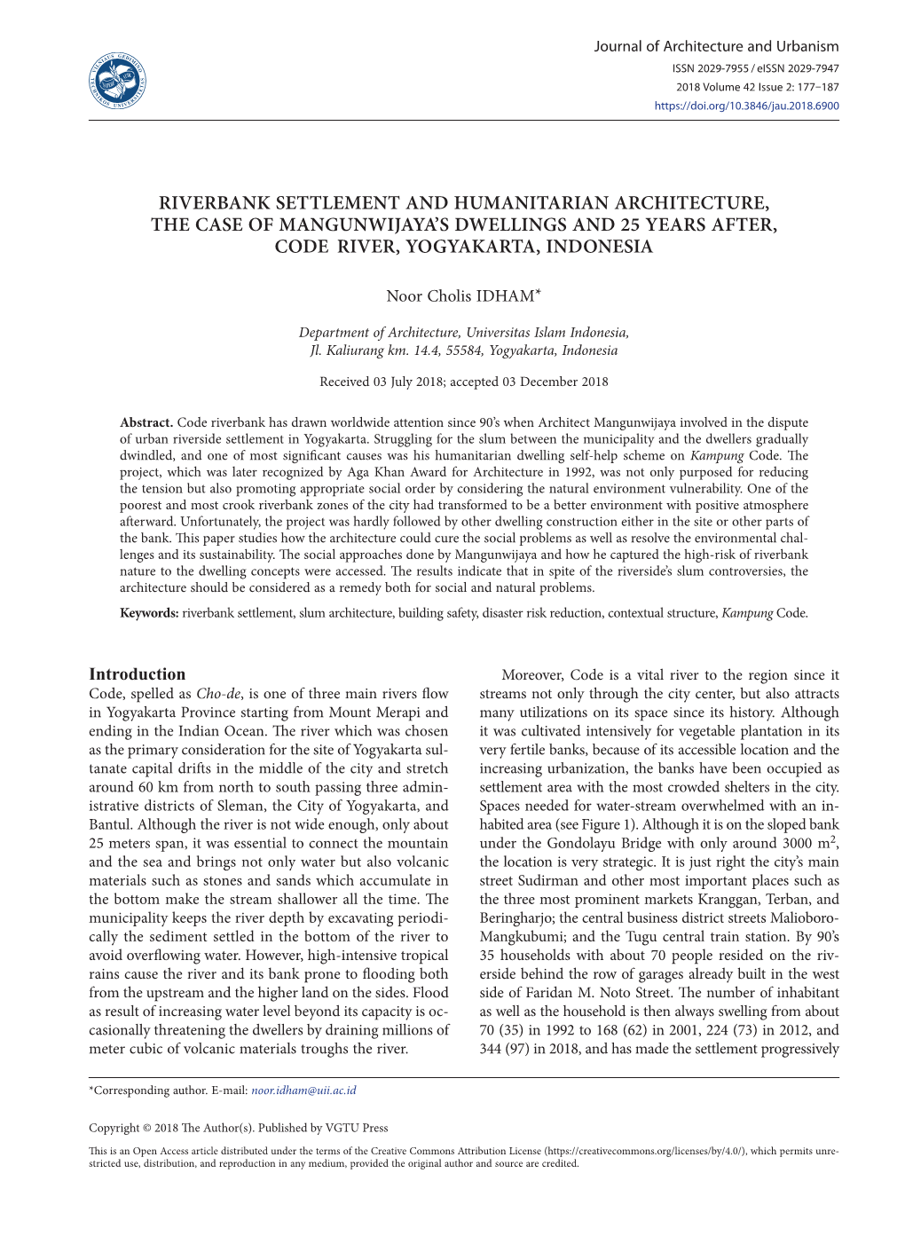 Riverbank Settlement and Humanitarian Architecture, the Case of Mangunwijaya’S Dwellings and 25 Years After, Code River, Yogyakarta, Indonesia