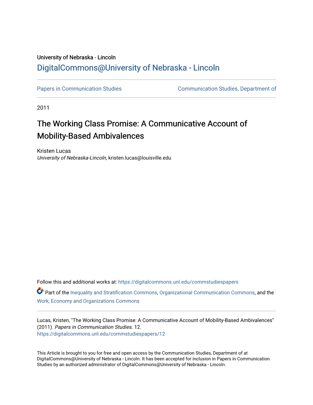 The Working Class Promise: a Communicative Account of Mobility-Based Ambivalences