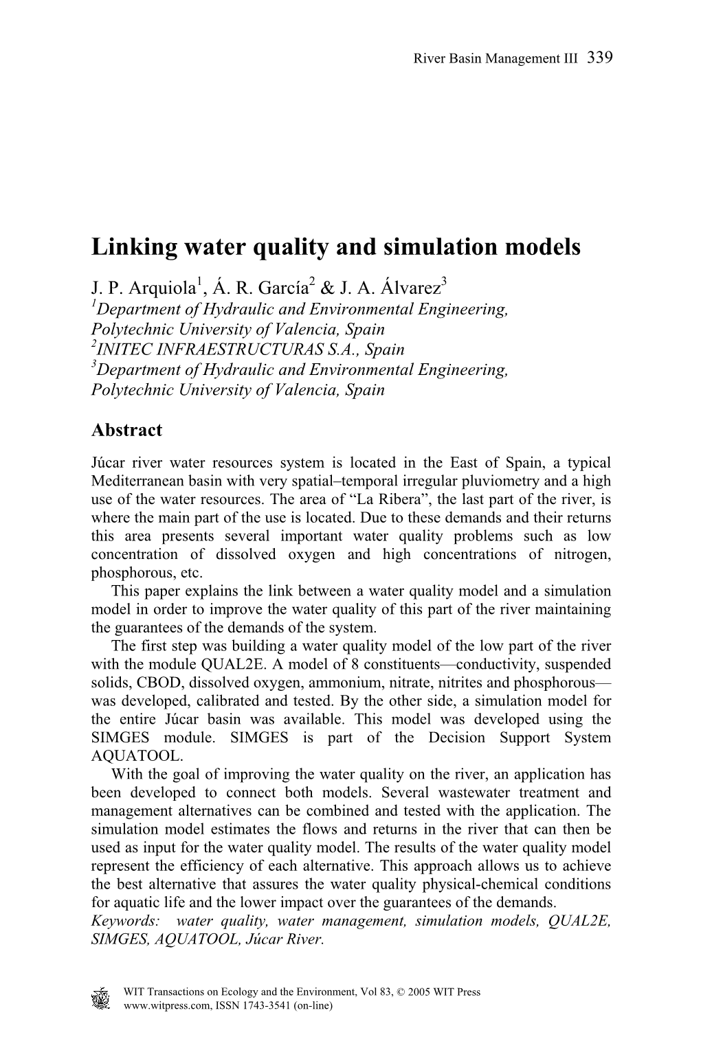 Linking Water Quality and Simulation Models J
