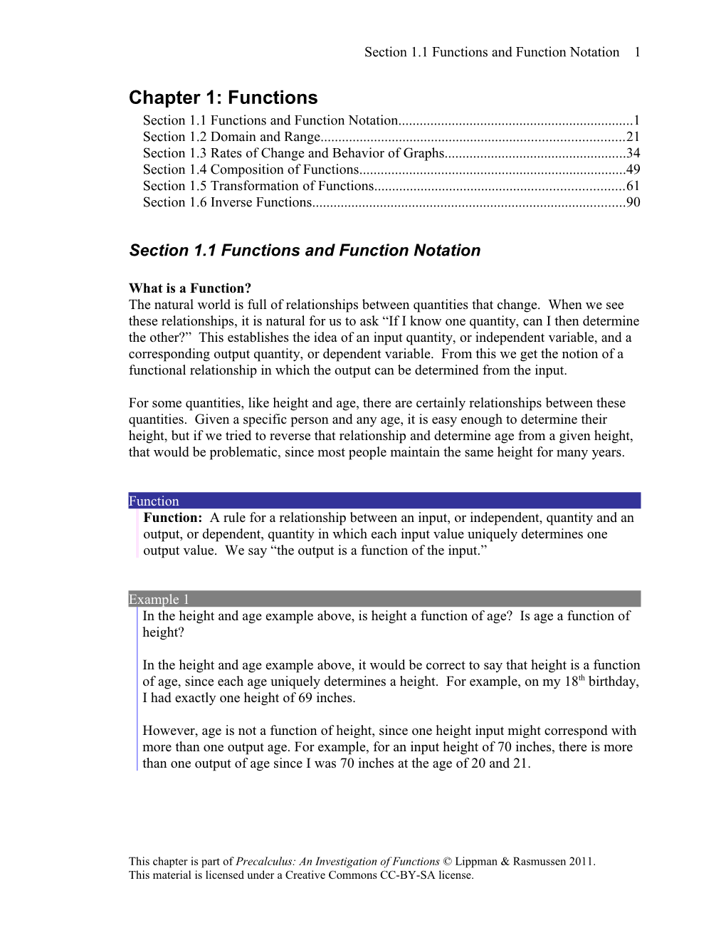 Section 1.1 Functions and Function Notation