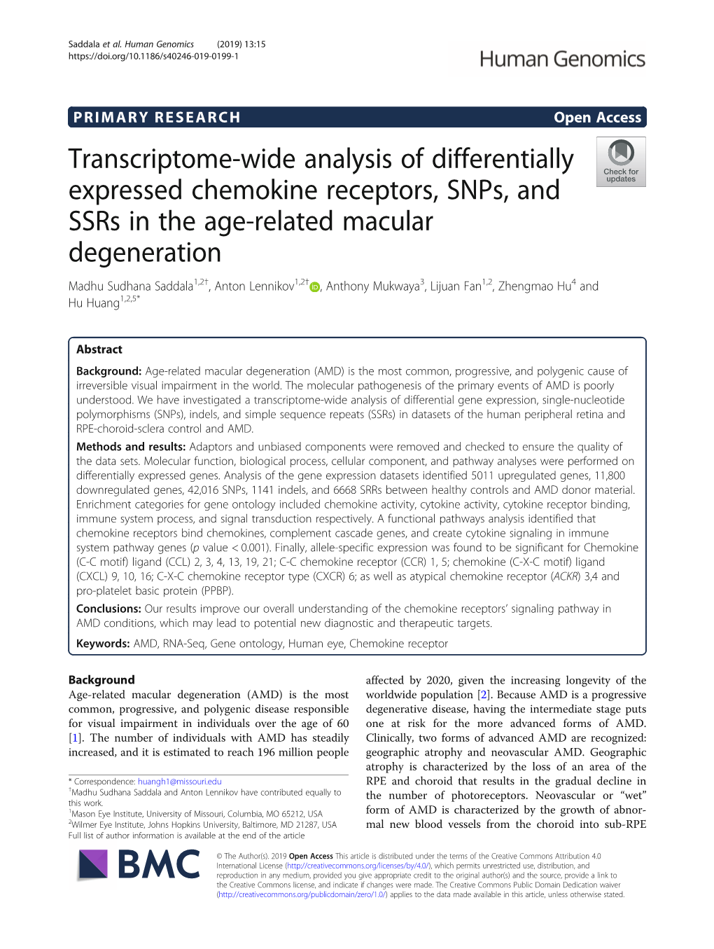 Transcriptome-Wide Analysis of Differentially Expressed Chemokine Receptors, Snps, and Ssrs in the Age-Related Macular Degenerat