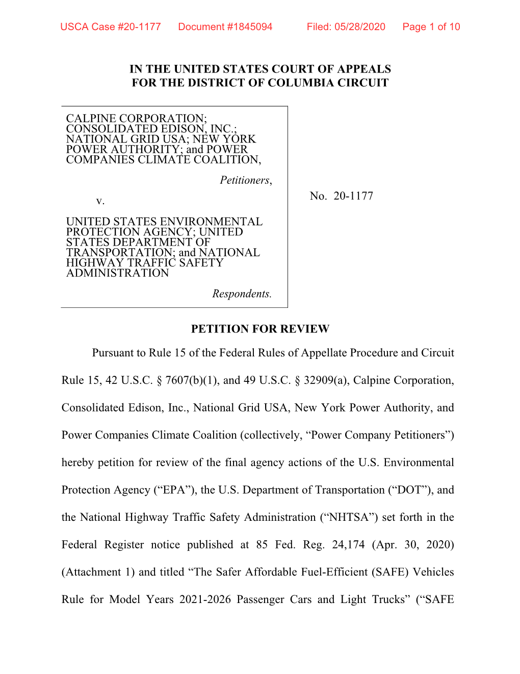 Calpine Corporation, Petition for Review (PDF)