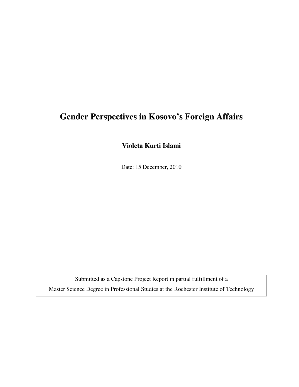 Gender Perspectives in Kosovo's Foreign Affairs