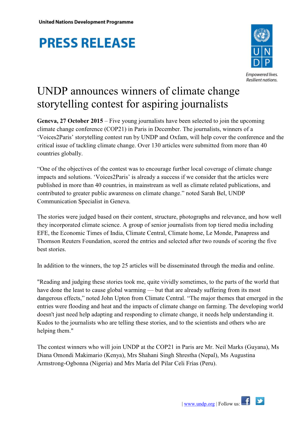 UNDP Press Release with Boilerplate Eng Letter: Update with Contact Information