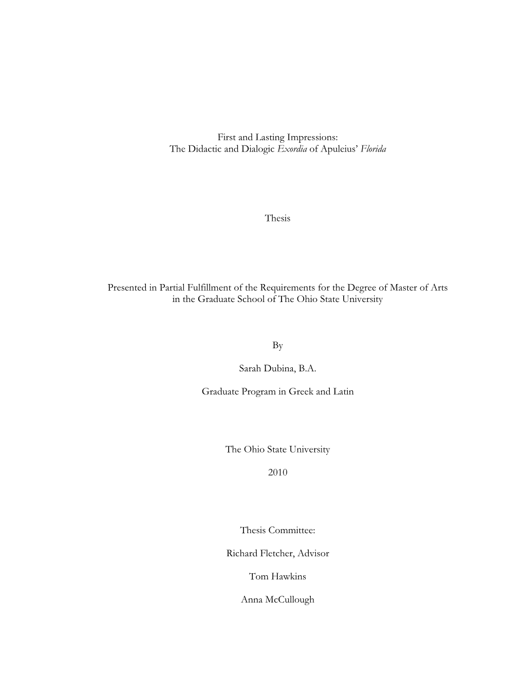 The Didactic and Dialogic Exordia of Apuleius‟ Florida Thesis