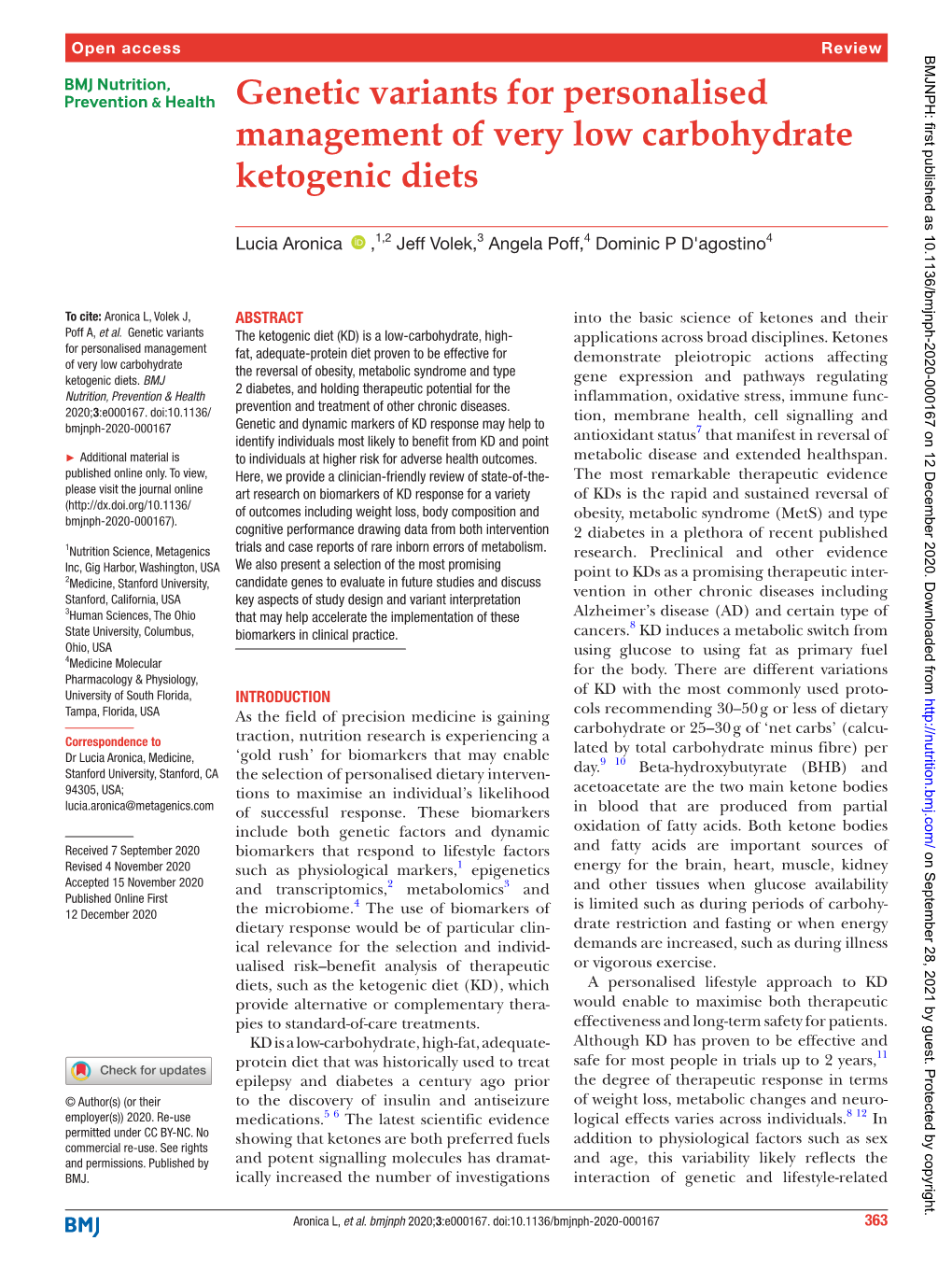 Genetic Variants for Personalised Management of Very Low Carbohydrate Ketogenic Diets