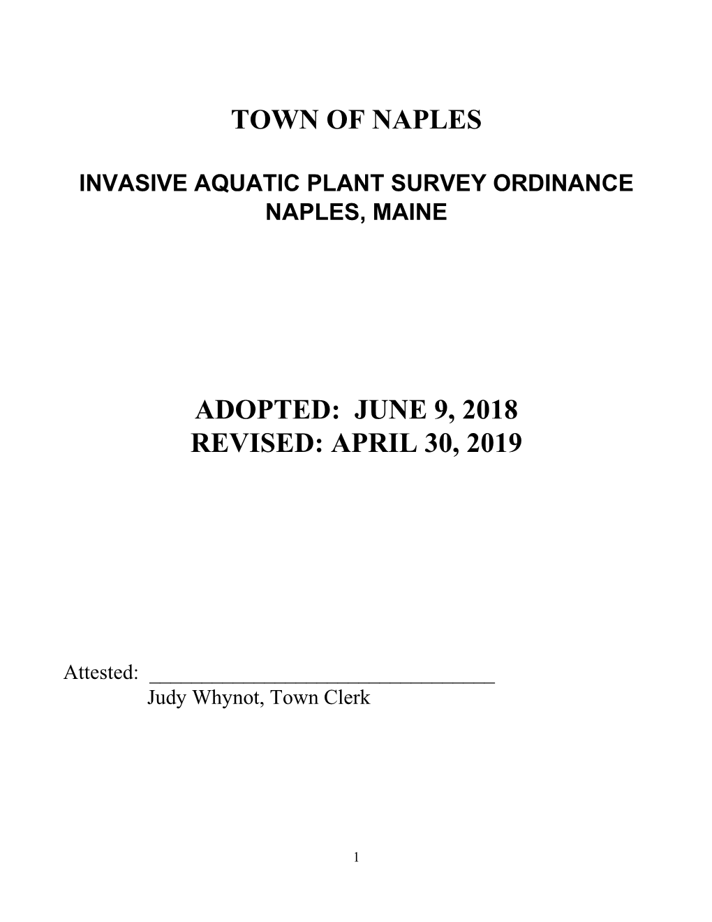 Invasive Aquatic Plant Survey Ordinance Naples, Maine