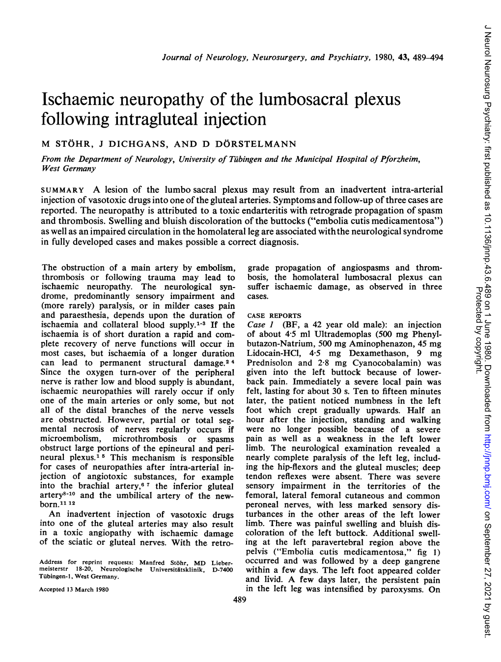 Ischaemic Neuropathy of the Lumbosacral Plexus Following Intragluteal Injection