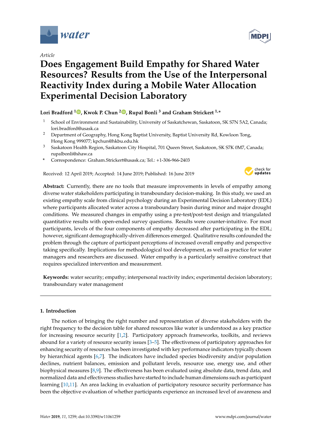 Results from the Use of the Interpersonal Reactivity Index During a Mobile Water Allocation Experimental Decision Laboratory