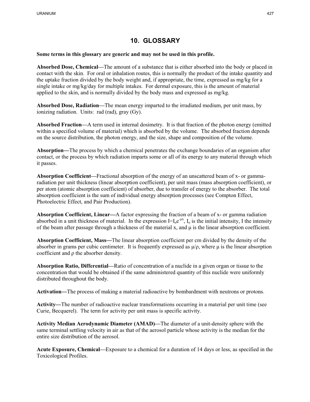 Toxicological Profile for Uranium