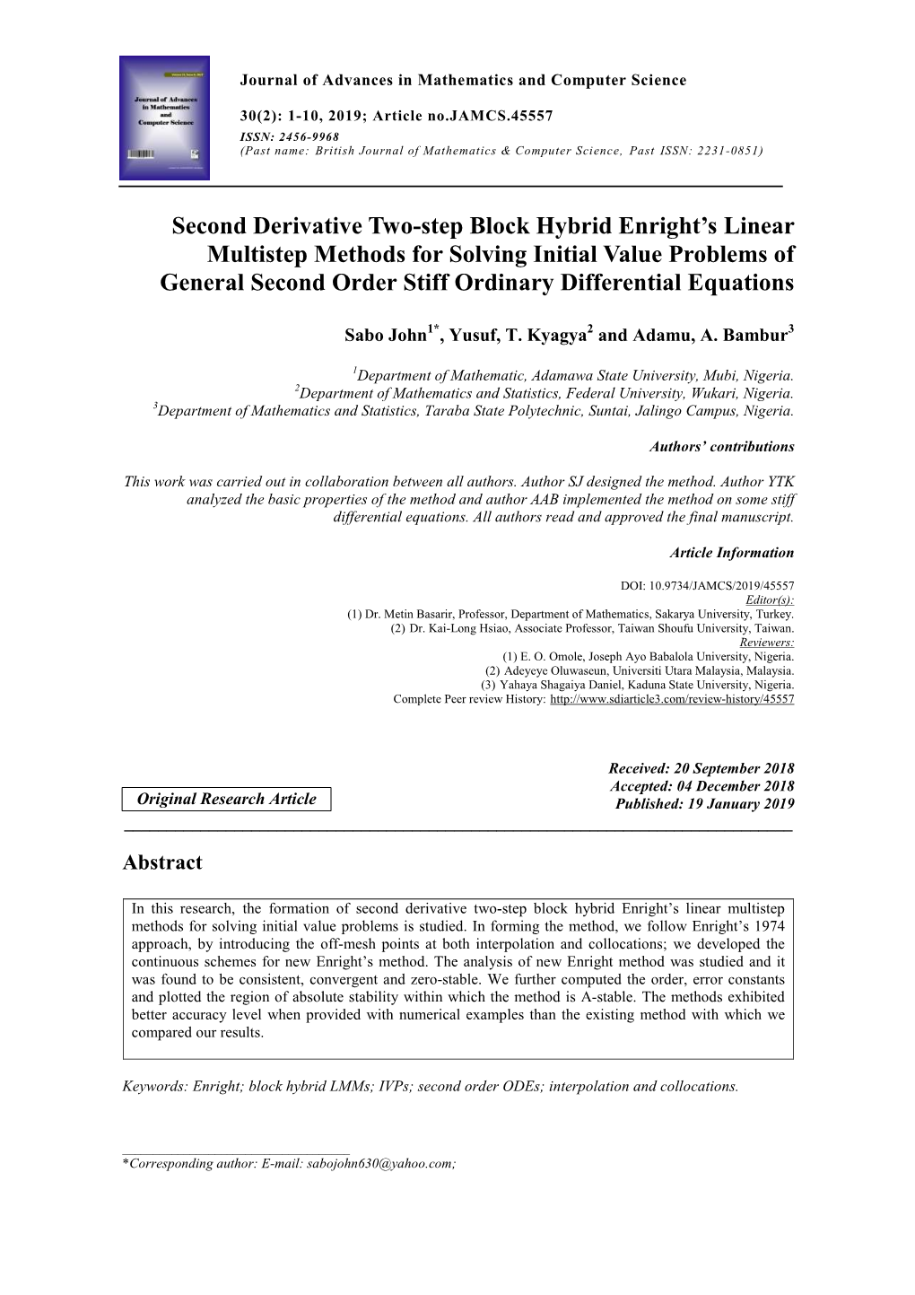 Second Derivative Two-Step Block Hybrid Enright's Linear Multistep Methods for Solving Initial Value Problems of General Secon
