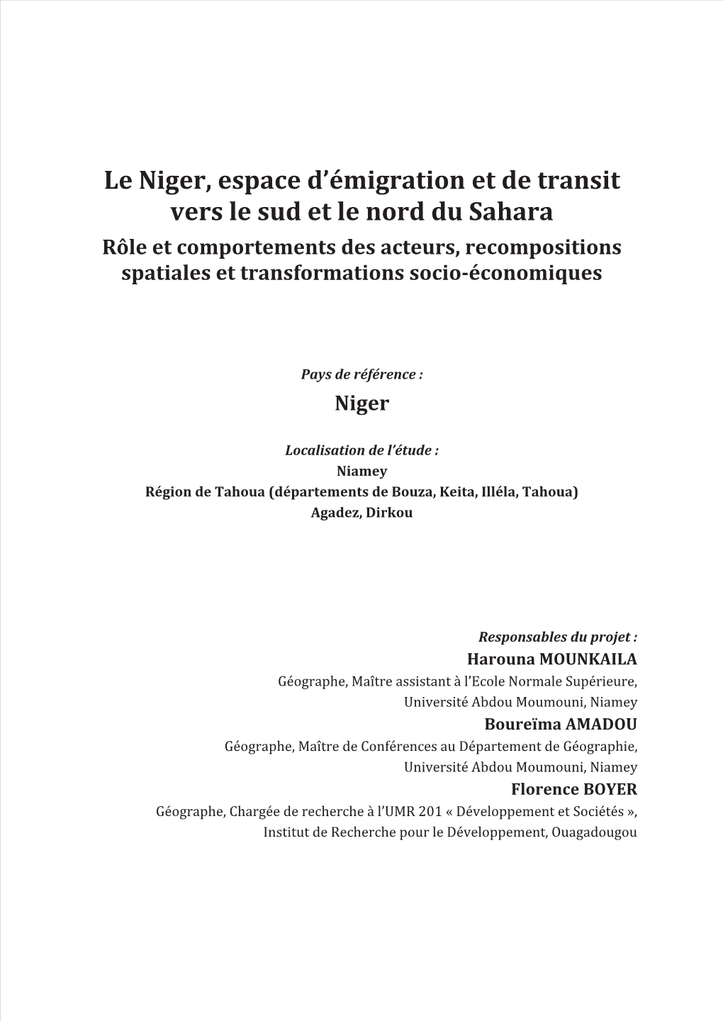 Le Niger, Espace D'émigration Et De Transit Vers Le Sud Et