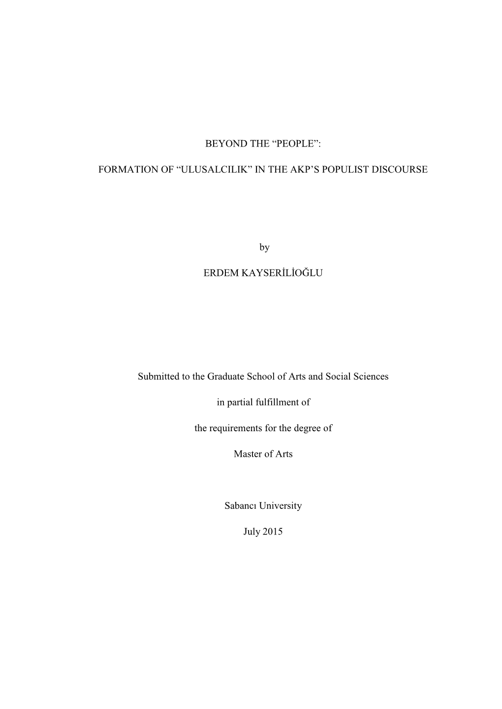 Ulusalcilik” in the Akp‟S Populist Discourse