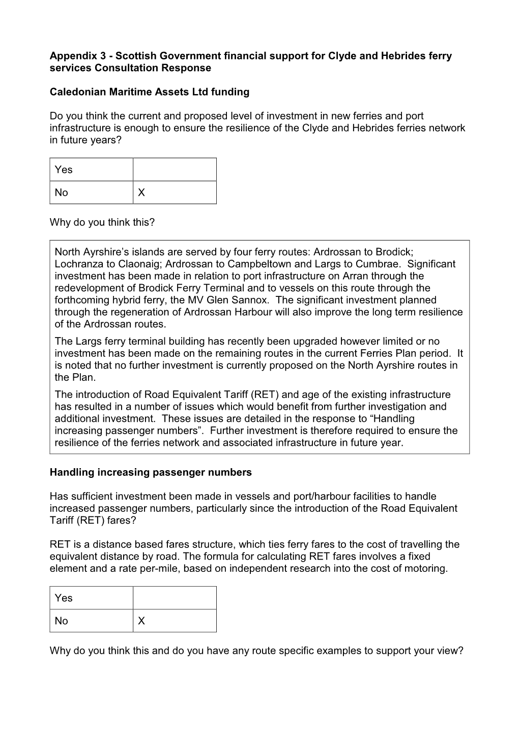 Scottish Government Financial Support for Clyde and Hebrides Ferry Services Consultation Response