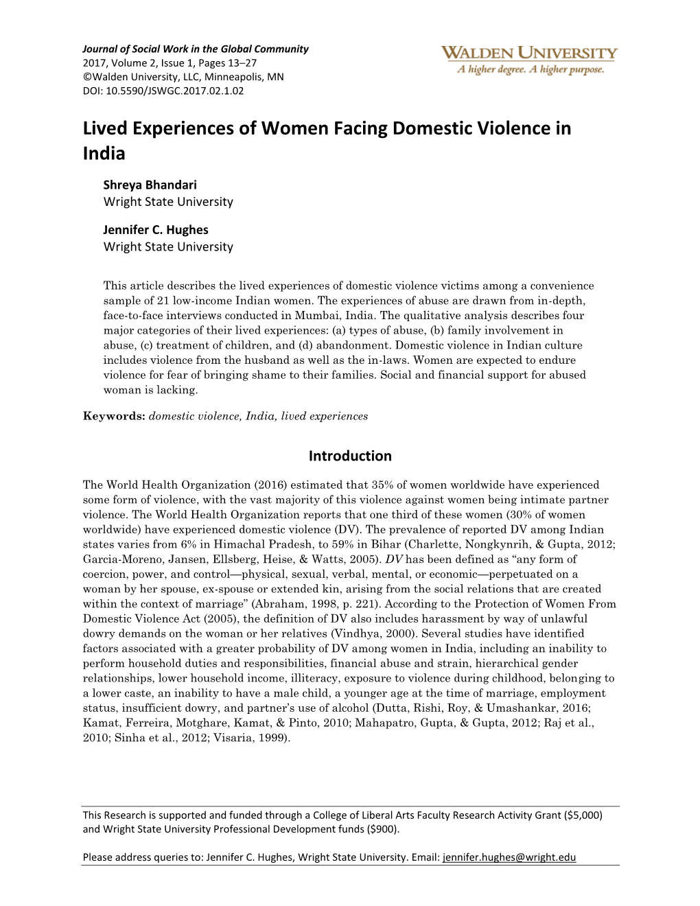 Lived Experiences of Women Facing Domestic Violence in India