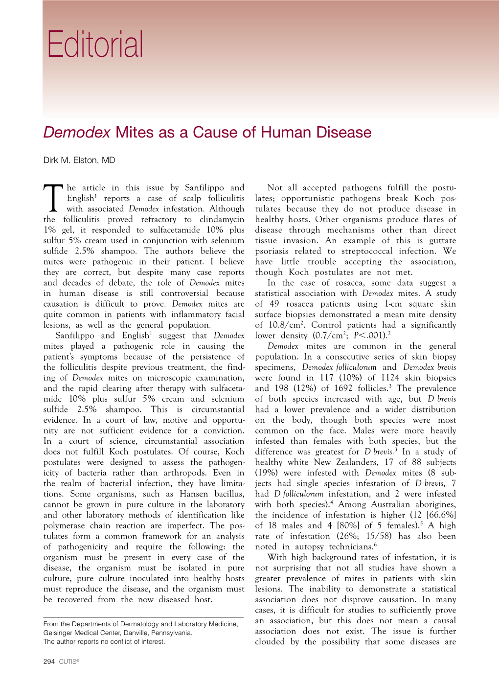 Demodex Mites As a Cause of Human Disease