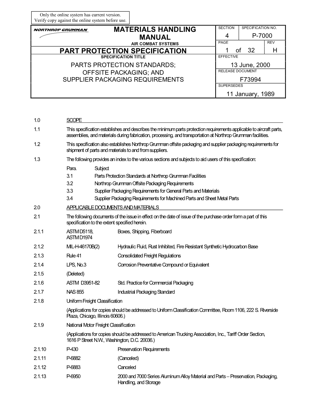 Parts Protection Standards; Offsite Packaging; and Supplier