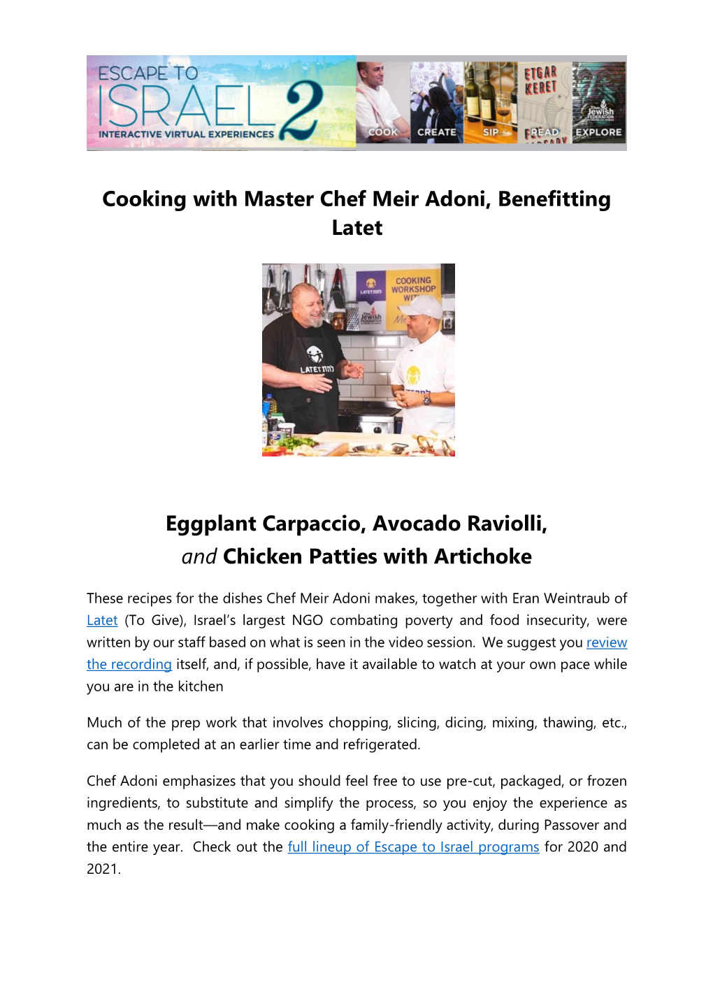 Cooking with Master Chef Meir Adoni, Benefitting Latet Eggplant