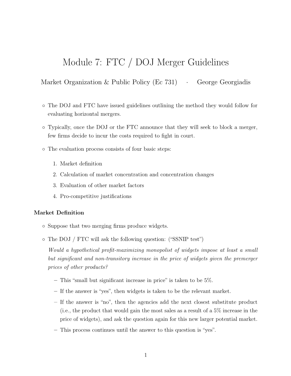 Module 7: FTC / DOJ Merger Guidelines