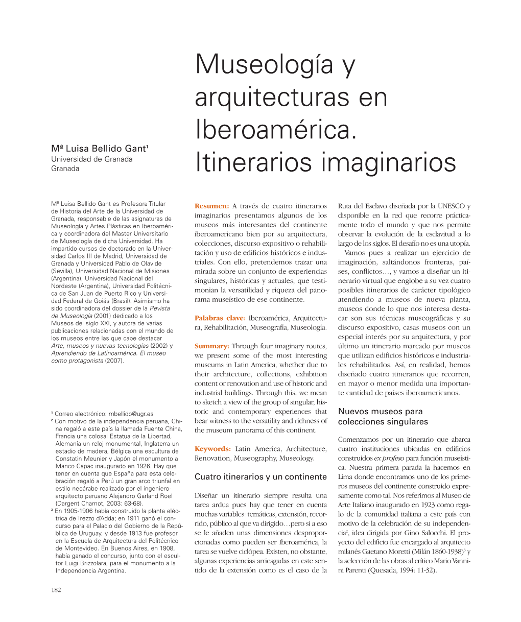 Museología Y Arquitecturas En Iberoamérica. Itinerarios Imaginarios