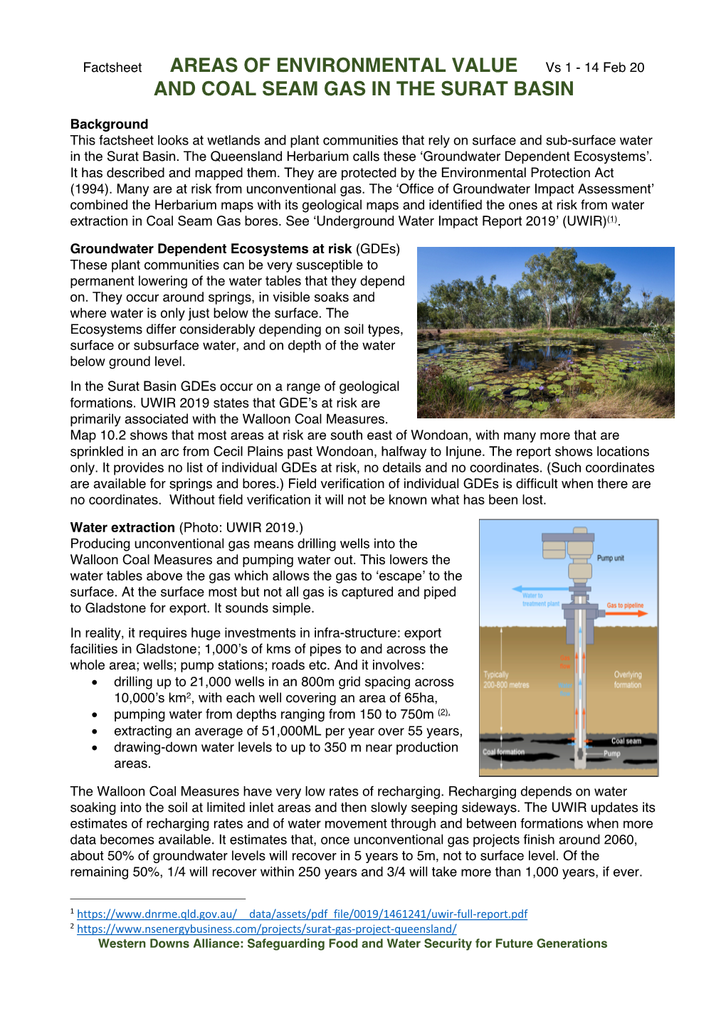 Areas of Environmental Value and Coal Seam Gas in the Surat Basin