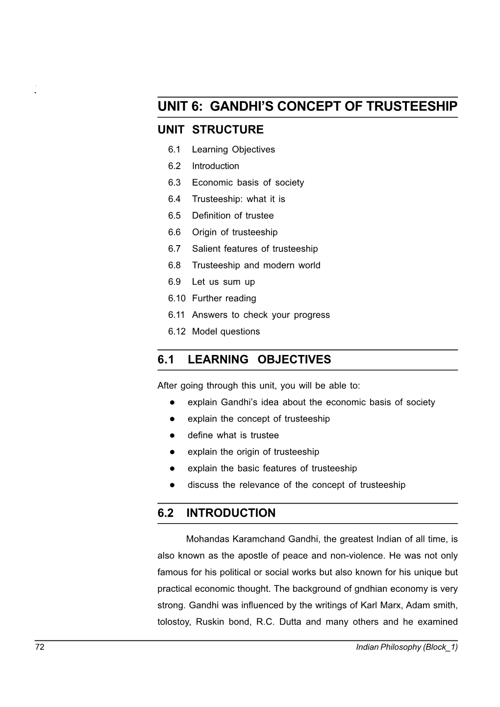 Unit 6: Gandhi's Concept of Trusteeship