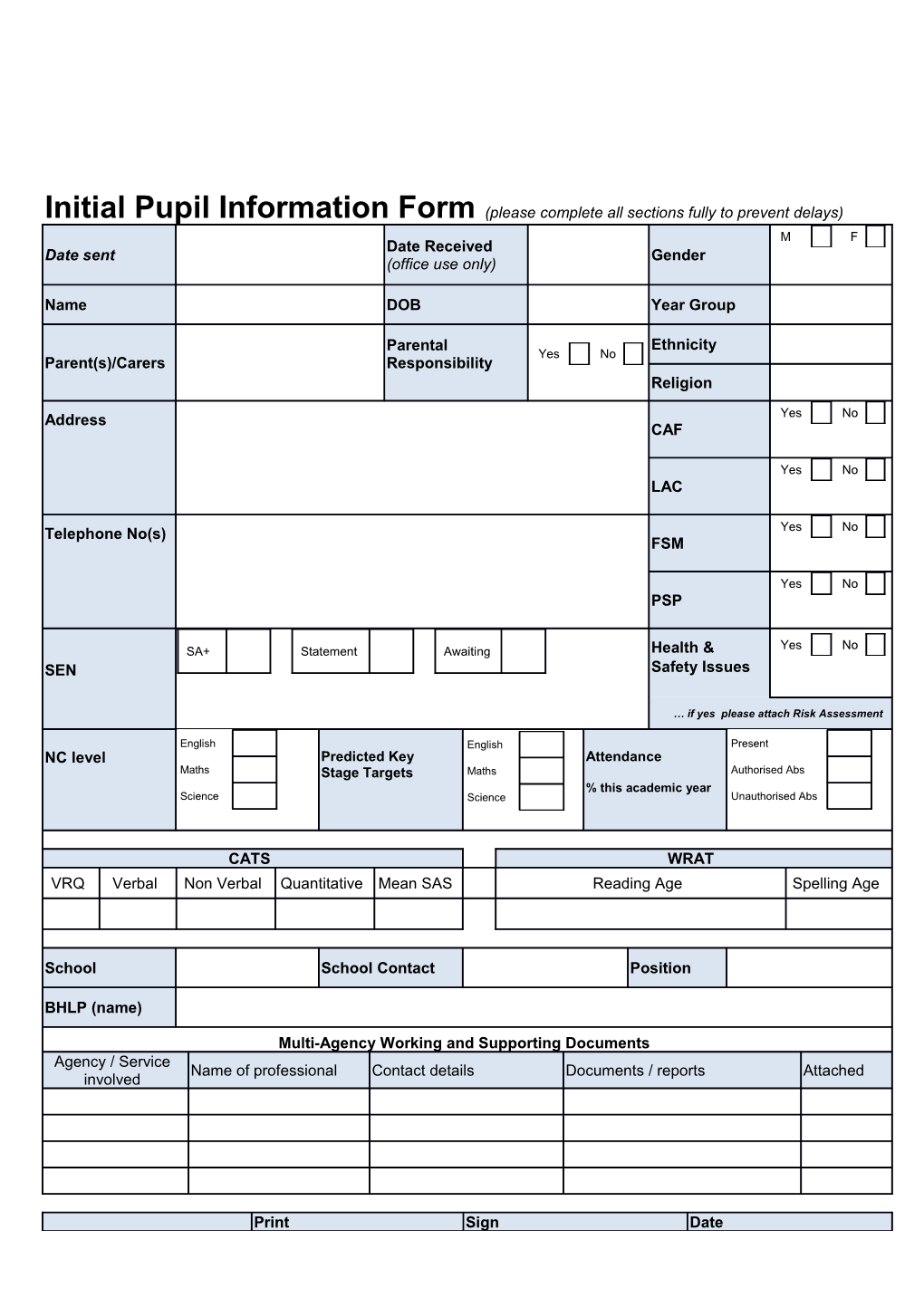 Initial Pupil Information Form (Please Complete All Sections Fully to Prevent Delays)