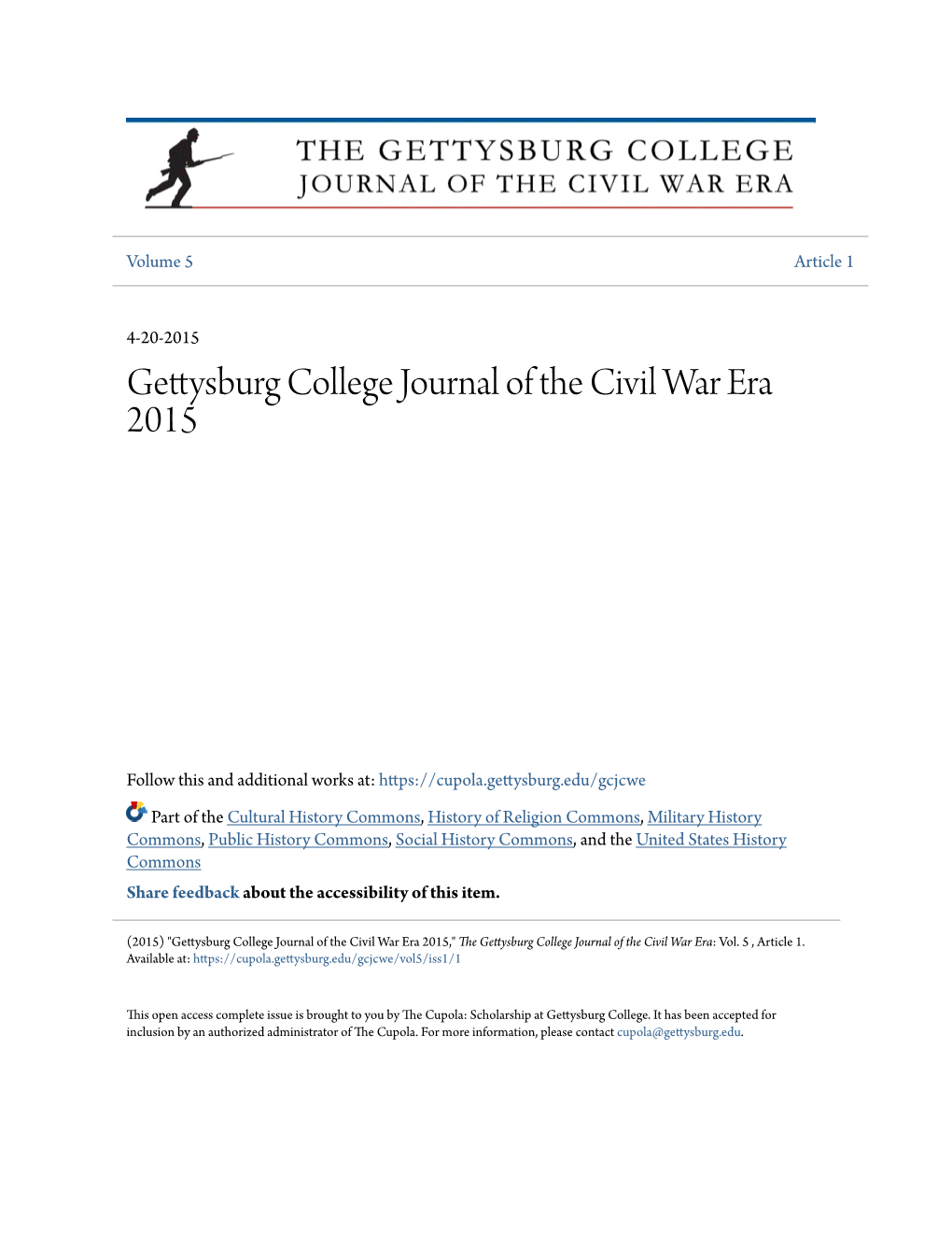 Gettysburg College Journal of the Civil War Era 2015